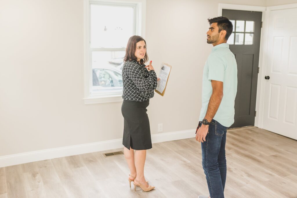 business woman and tenant doing house check